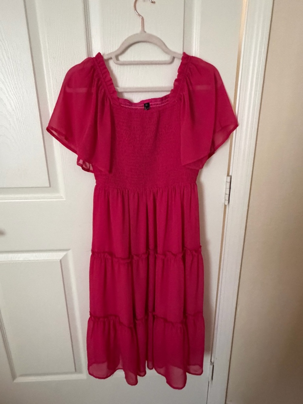 Bright Pink Tiered Midi Dress (never worn)